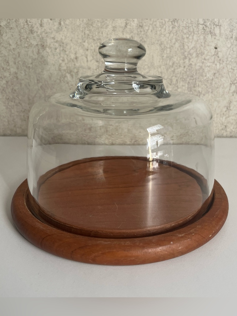 Vintage Teakwood Charcuterie Cheese Cloche with Glass Dome Cheese Board Tray